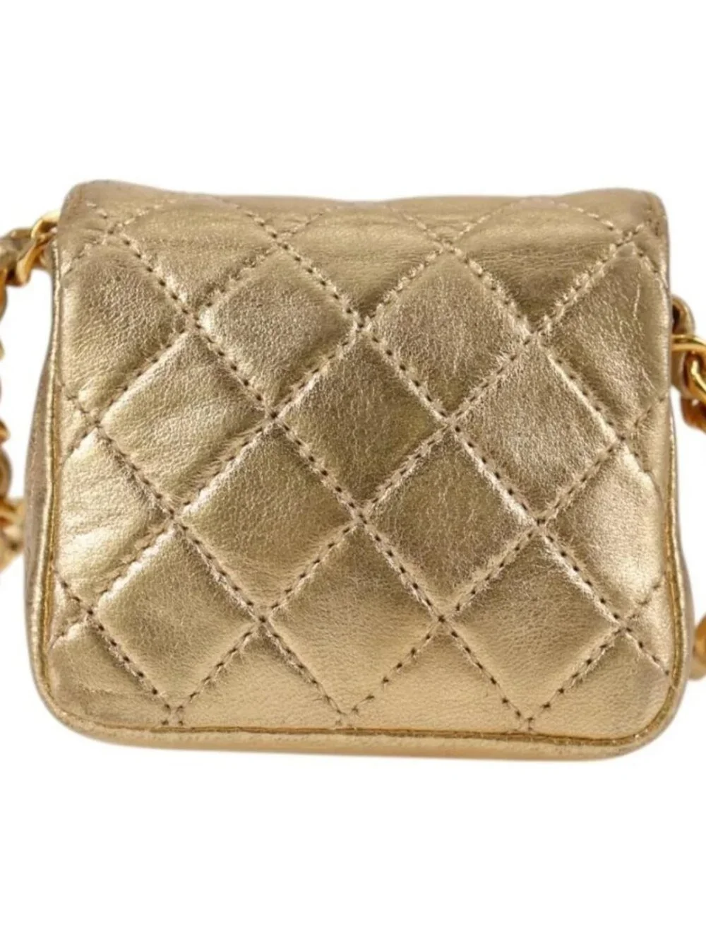 CHANEL Mini Mini Matelasse 7 Chain Bag Lamb Skin Gold Tone CC Auth 120870SAV